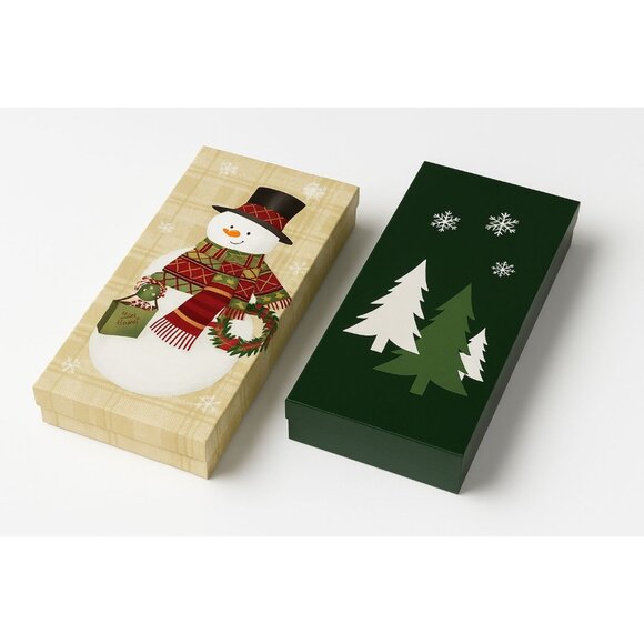 Set Of 2 Large Christmas Gift Boxes 17.5"x11.5" Assorted Holiday Designs With Sn - Picture 1 of 9